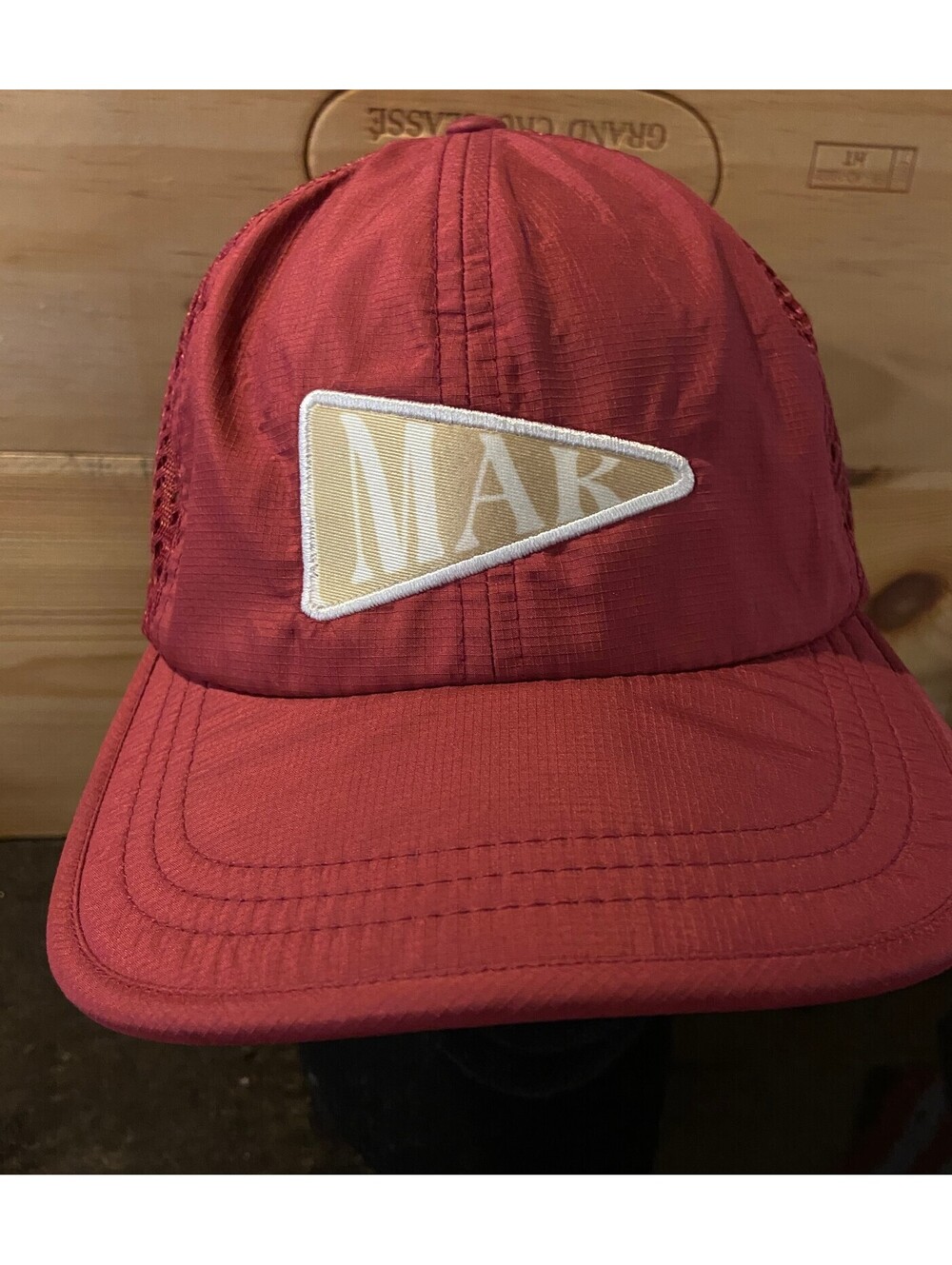 Mak Red Mesh Back Adjustable Baseball Cap Camp Camping Hiking Outdoors Belt EUC!